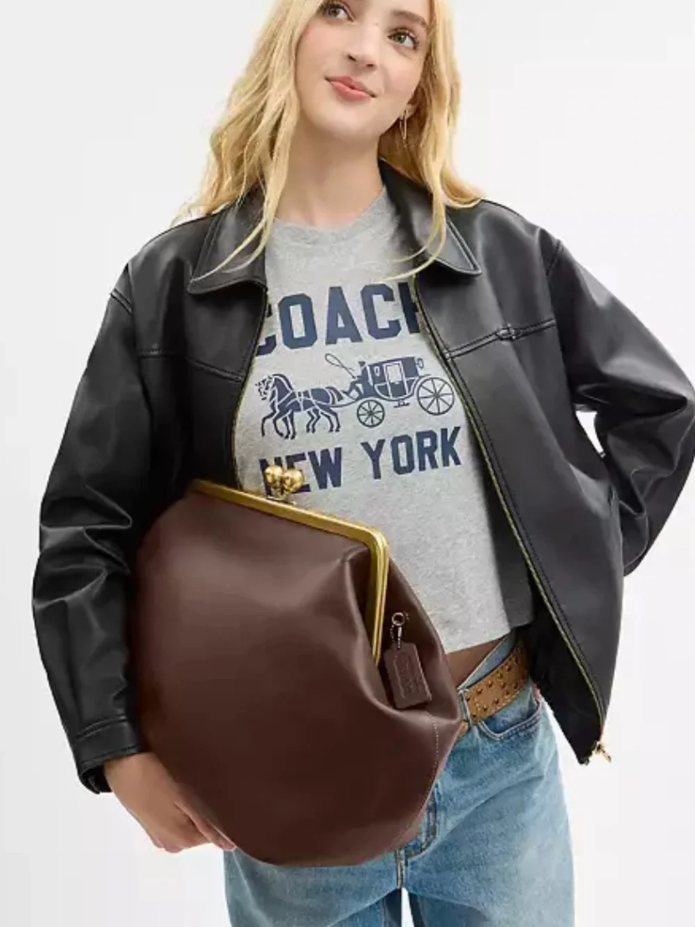 NWT Coach Oversized Kisslock Frame Shoulder Bag in Maple